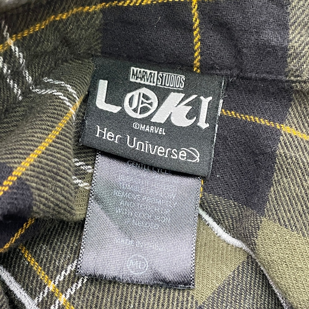 Her Universe x Marvel Loki Green Long Sleeve Plaid Flannel Shirt Women's MEDIUM - Picture 12 of 13
